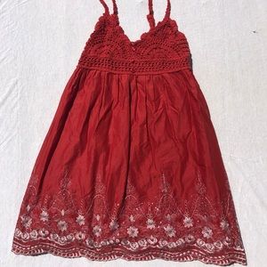 Red Lace Embroidered Crochet Sundress